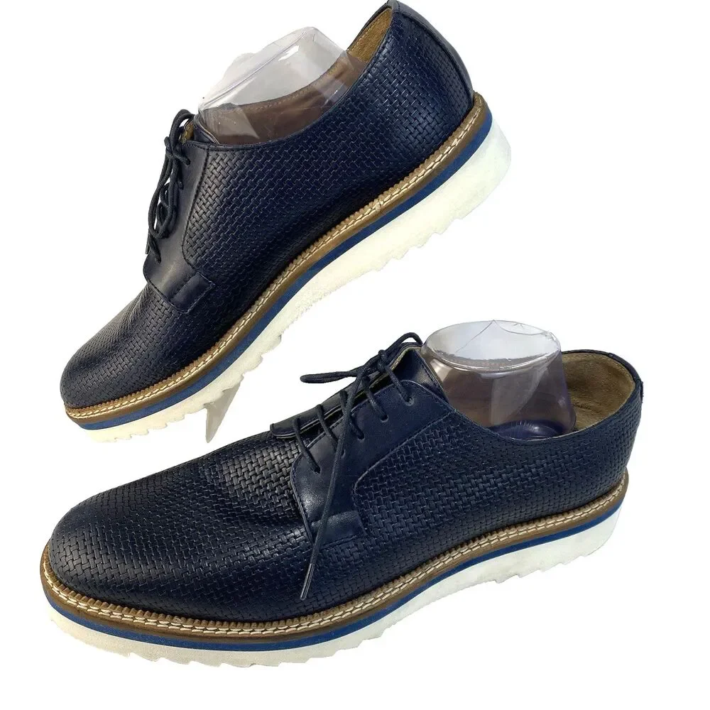 Baldinini Men's Size 12US/45EU Blue Embossed Woven Leather Derby Oxford Shoes